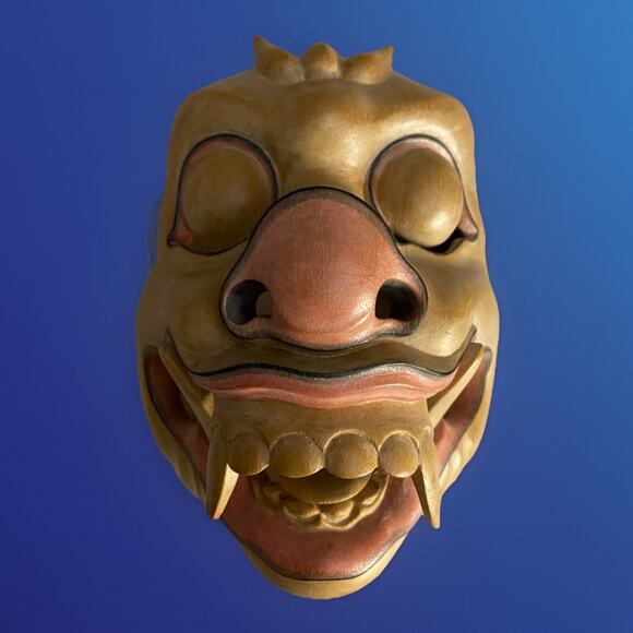 Wooden Japanese Traditional Japanese Noh Demon Mask of Shishiguchib 8.25x6x5.5